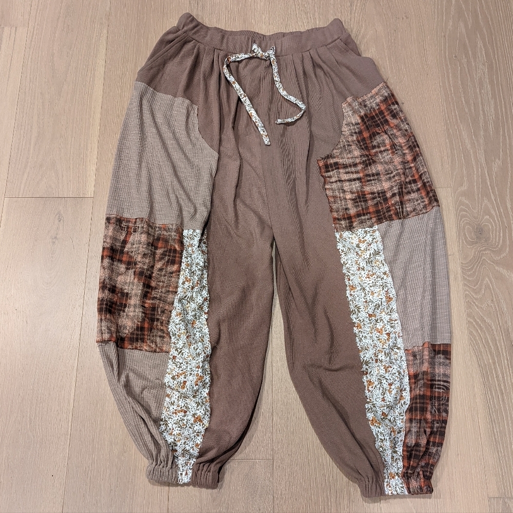 Brown Patchwork Oversized Pants - image 1